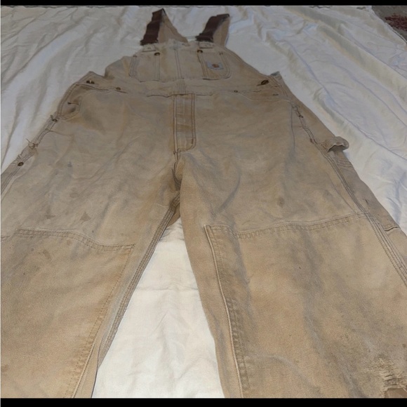 Carhartt Duck Bib Overalls Mens 38x32  Brown Double Knee Workwear Carpenter - Picture 3 of 11